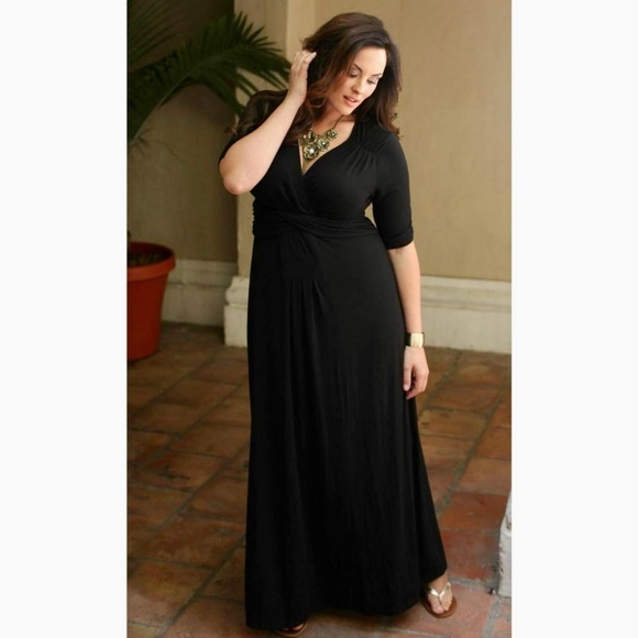 Kiyonna Dresses Kiyonna Desert Rain Ruched Detail Black Jersey Knit